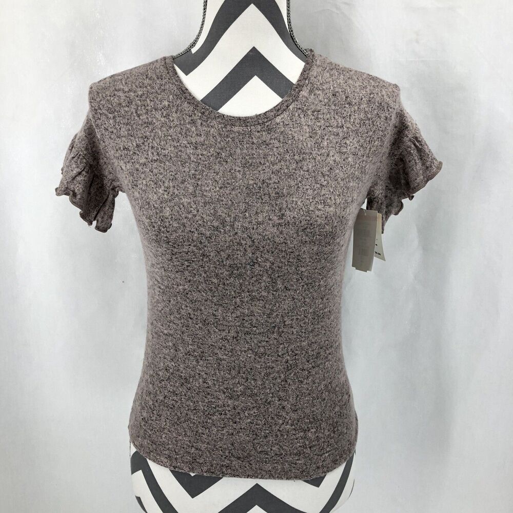 TUCKER TATE GIRLS Heathered Gray Pink Short Flutter Sleeve Sweater GL409578LG 6